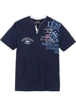 T-shirt Col Henley à Imprimé, Manches Courtes