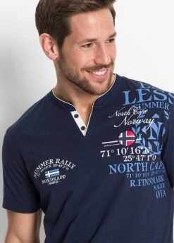 T-shirt Col Henley à Imprimé, Manches Courtes -Rainbow Verkoopwinkel 18075563 ZNkLxF8F