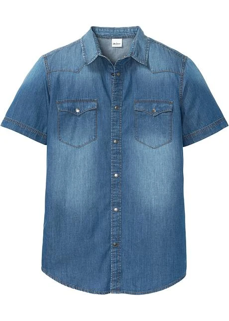 Chemise Manches Courtes En Jean, Slim Fit 3 Chemise Manches Courtes En Jean, Slim Fit