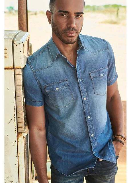 Chemise Manches Courtes En Jean, Slim Fit 9 Chemise Manches Courtes En Jean, Slim Fit - Afbeelding 7