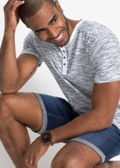 T-shirt à Col Henley, Manches Courtes -Rainbow Verkoopwinkel 19120658 XM0Cjaso