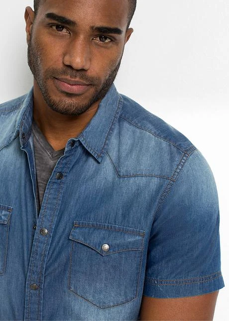 Chemise Manches Courtes En Jean, Slim Fit 8 Chemise Manches Courtes En Jean, Slim Fit - Afbeelding 6