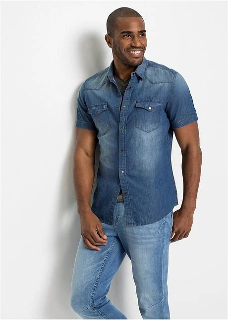 Chemise Manches Courtes En Jean, Slim Fit 4 Chemise Manches Courtes En Jean, Slim Fit - Afbeelding 2
