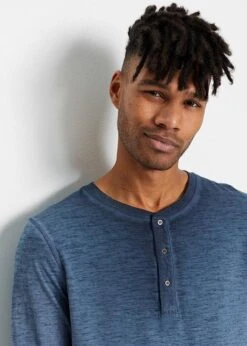 T-shirt Col Tunisien Aspect Délavé En Coton Bio, Manches Longues -Rainbow Verkoopwinkel 22273101 J1nZK1N4