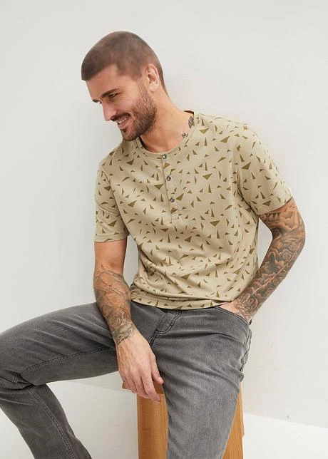 T-shirt Col Henley En Coton, Manches Courtes 4 T-shirt Col Henley En Coton, Manches Courtes - Afbeelding 2