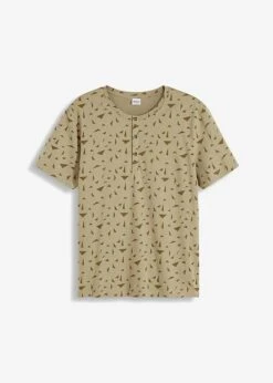 T-shirt Col Henley En Coton, Manches Courtes